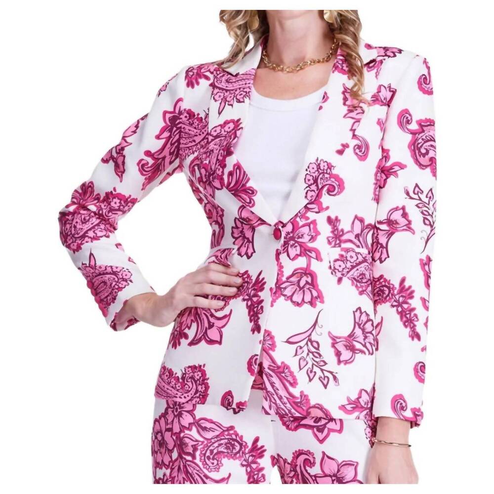 NEW JADE MELODY TAM blainey button down blazer in berry paisley
